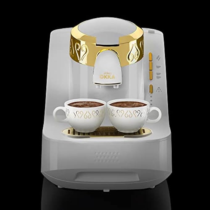 ارزوم اوكا ماكينة صنع القهوة التركية الكهربائية Ok008 مع رغوة مثالية وكشف تلقائي للارتفاع وتنظيف ذاتي وتحضير بطيء وخدمة مباشرة باللون الأبيض الذهبي - Image 2