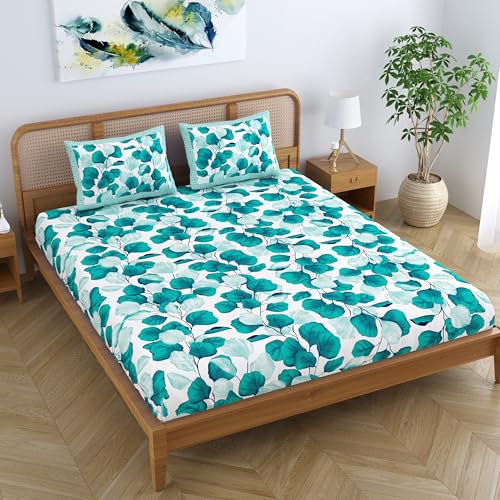 Colorish Cotton Blend Jaipur Printed Floral Double Bedsheet King Size with 2 Pillow Covers, Turquoise - Image 5