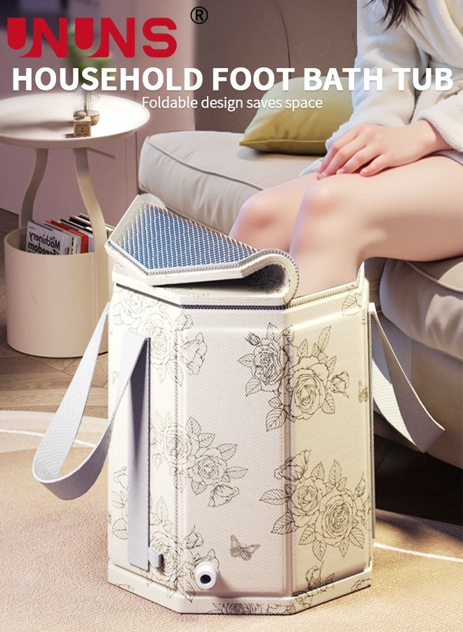 UNUNS Collapsible Foot Bath Basin,Foldable Foot Bath Tub with Zipper,Multi-Functional Portable Foot Soaking Bucket with Handle and Drainage Holes, Thickened Thermal Foot Bath Tub Soaking for Camping Outdoor Washing - Image 2