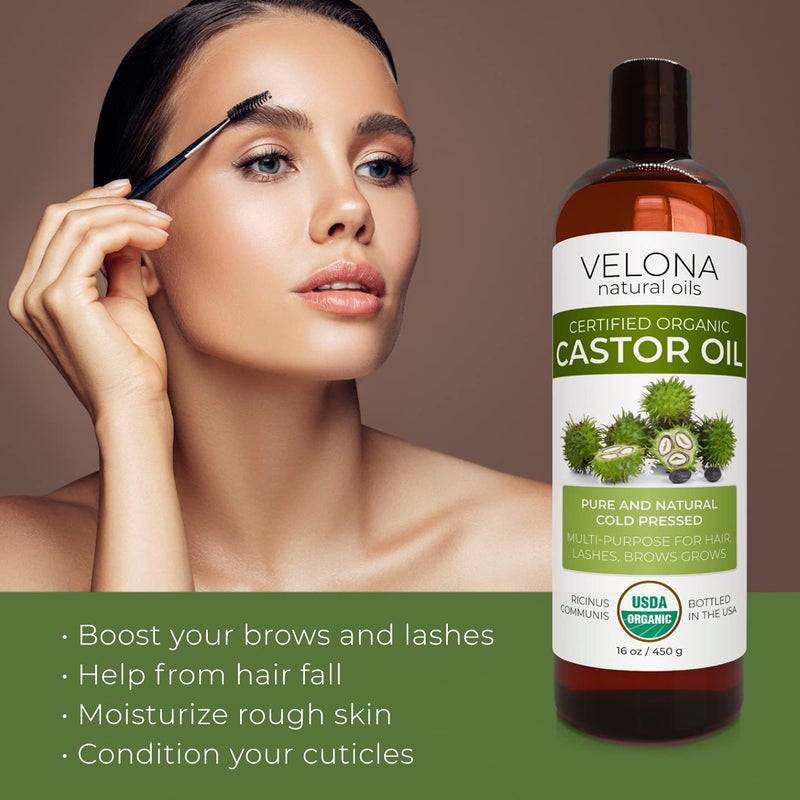 velona USDA Certified Organic Castor Oil - 64 fl oz | For Hair, Boost Eyelashes, Eyebrows | Cold pressed, Natural Oil, USP Grade | Hexane Free - Image 3