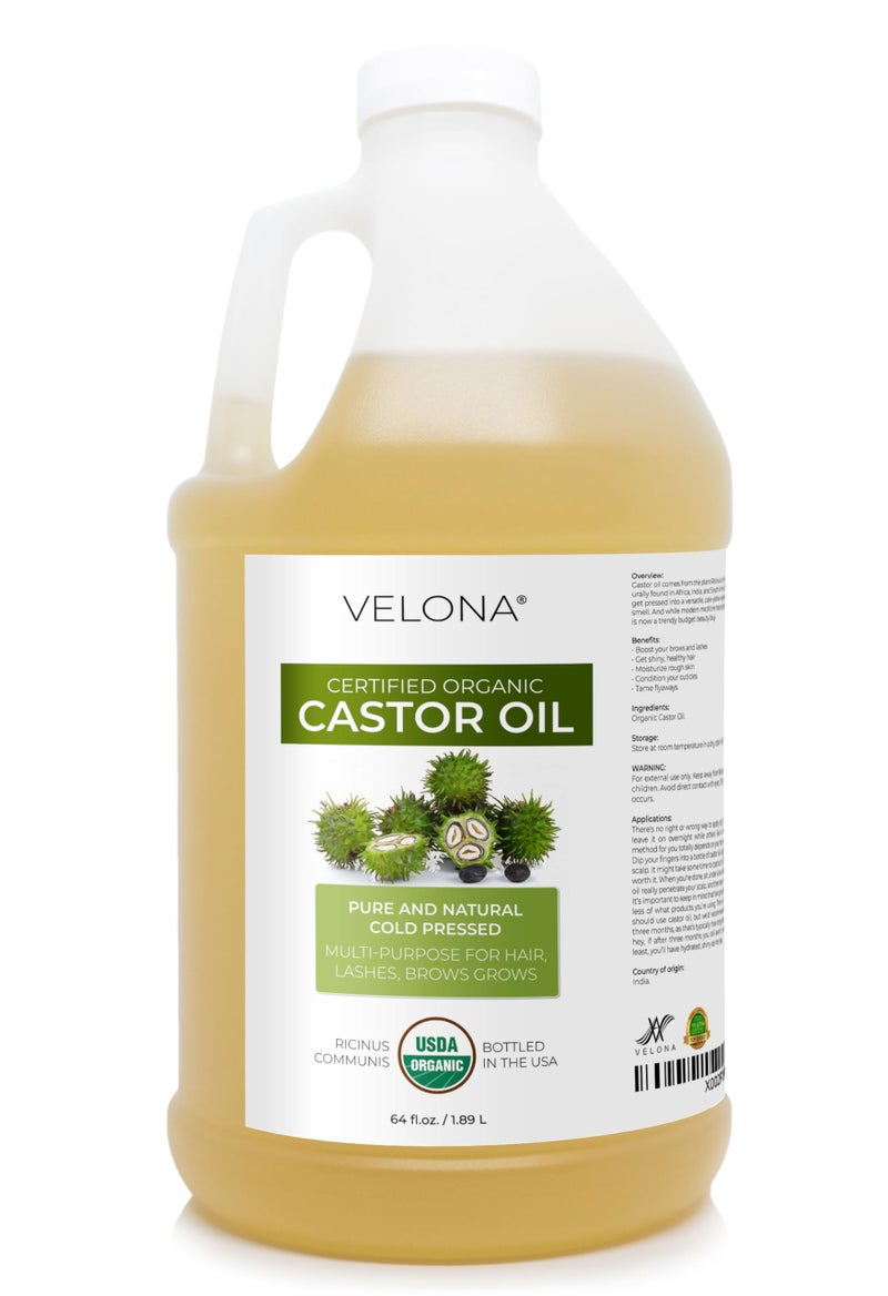 velona USDA Certified Organic Castor Oil - 64 fl oz | For Hair, Boost Eyelashes, Eyebrows | Cold pressed, Natural Oil, USP Grade | Hexane Free - Image 1
