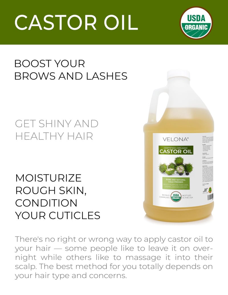 velona USDA Certified Organic Castor Oil - 64 fl oz | For Hair, Boost Eyelashes, Eyebrows | Cold pressed, Natural Oil, USP Grade | Hexane Free - Image 2