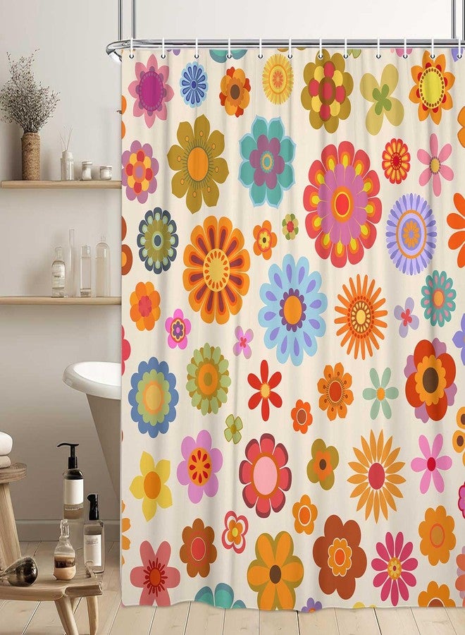 DeeCabin Retro Flower Shower Curtain, Groovy Vintage Hippie Funky 70s Sun Flowers Shower Curtains for Bathroom Decor, Boho Colorful Floral Shower Curtain Set with 12 Hooks, 70X70IN Bath Decor - Image 4