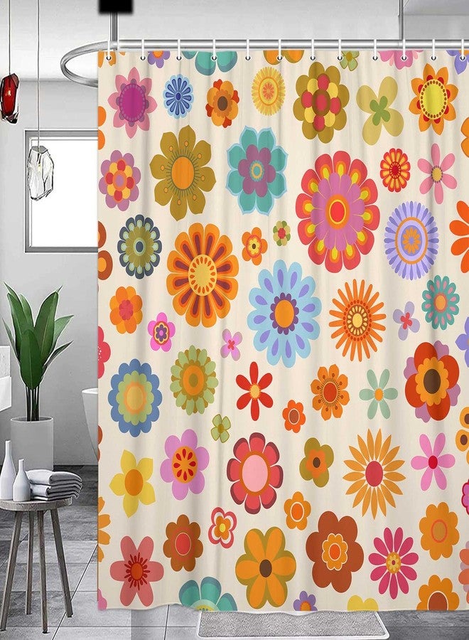 DeeCabin Retro Flower Shower Curtain, Groovy Vintage Hippie Funky 70s Sun Flowers Shower Curtains for Bathroom Decor, Boho Colorful Floral Shower Curtain Set with 12 Hooks, 70X70IN Bath Decor - Image 2