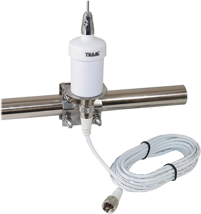 Tram VHF Marine Antenna with Heavy Duty Stainless Steel L Bracket Covers All Marine-Band Frequencies, 6 dB Gain, 38" Tall 15 ft. Low-Loss RG58A/U Coax Cable with PL-259 Connector - Image 1