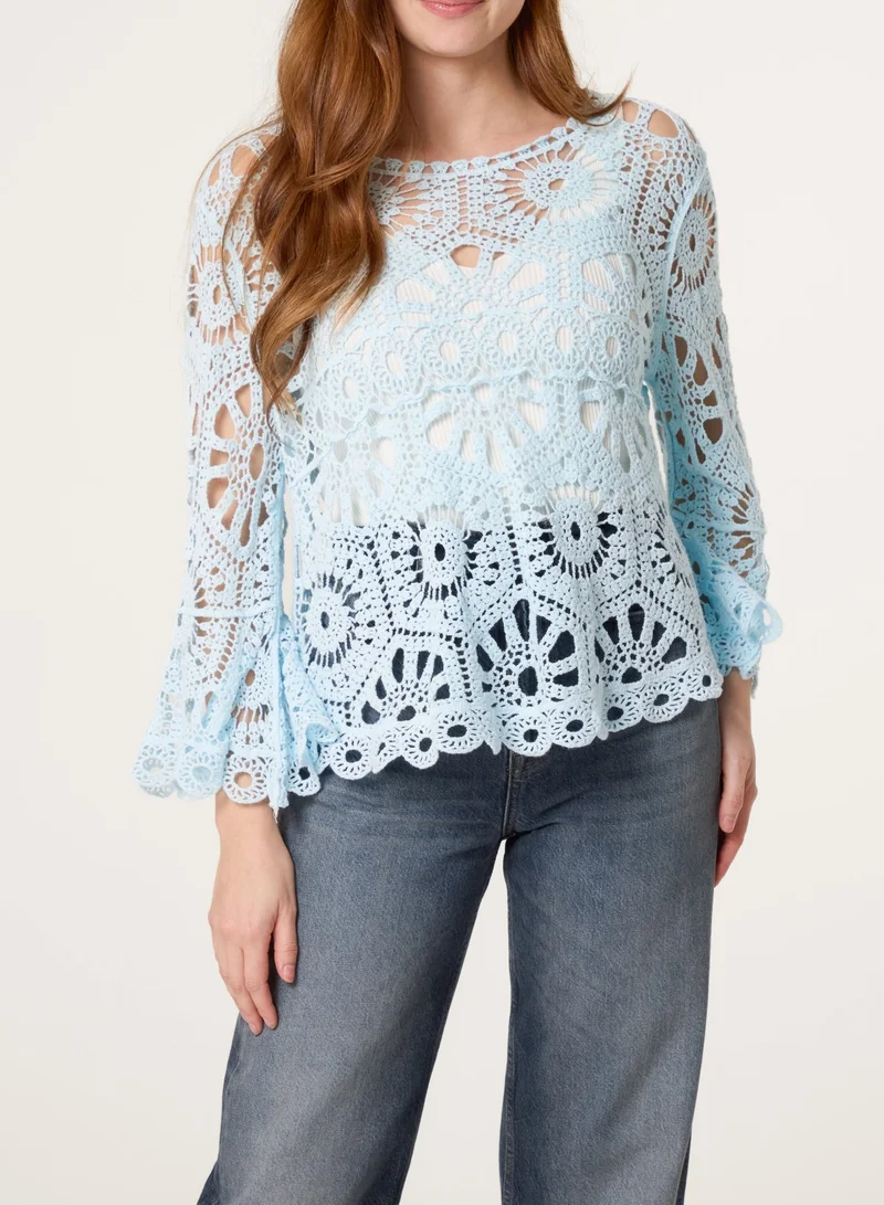 بلو فانيلا Crochet Top With Flared Sleeves