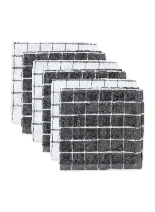 DII Basic Terry Collection Windowpane Dishcloth Set, 12x12, Gray, 6 Piece - Image 1