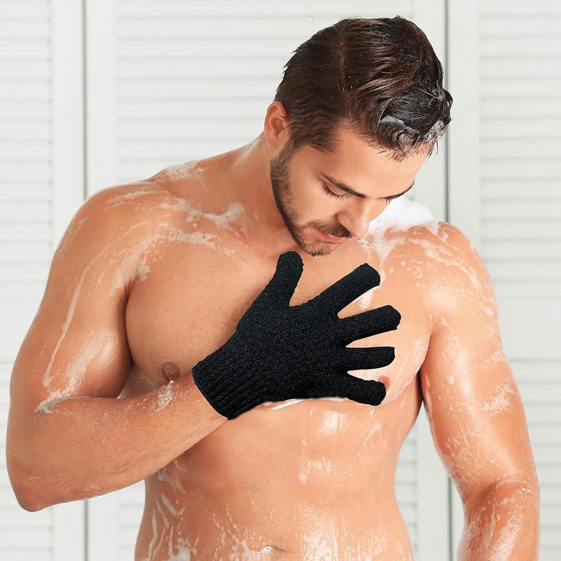 cleedy Bath Exfoliating Gloves - 4 Pcs Lengthened and Large Scrubbing Gloves for Shower, Spa, Massage - Scrub Mitts for Body, Face, Hand and Foot (Black and Gray) - Image 5