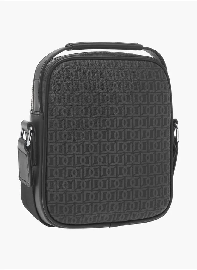 دوتشيني Mens Monogram Print Crossbody Bag With Zip Closure And Adjustable Strap