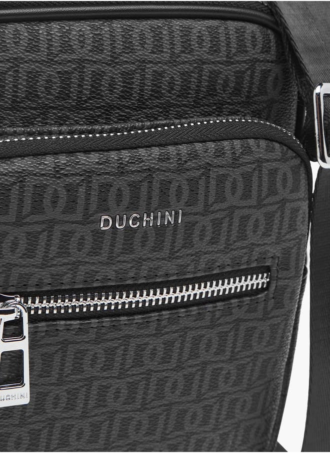DUCHINI Mens Monogram Print Crossbody Bag With Zip Closure And Adjustable Strap  - Image 4