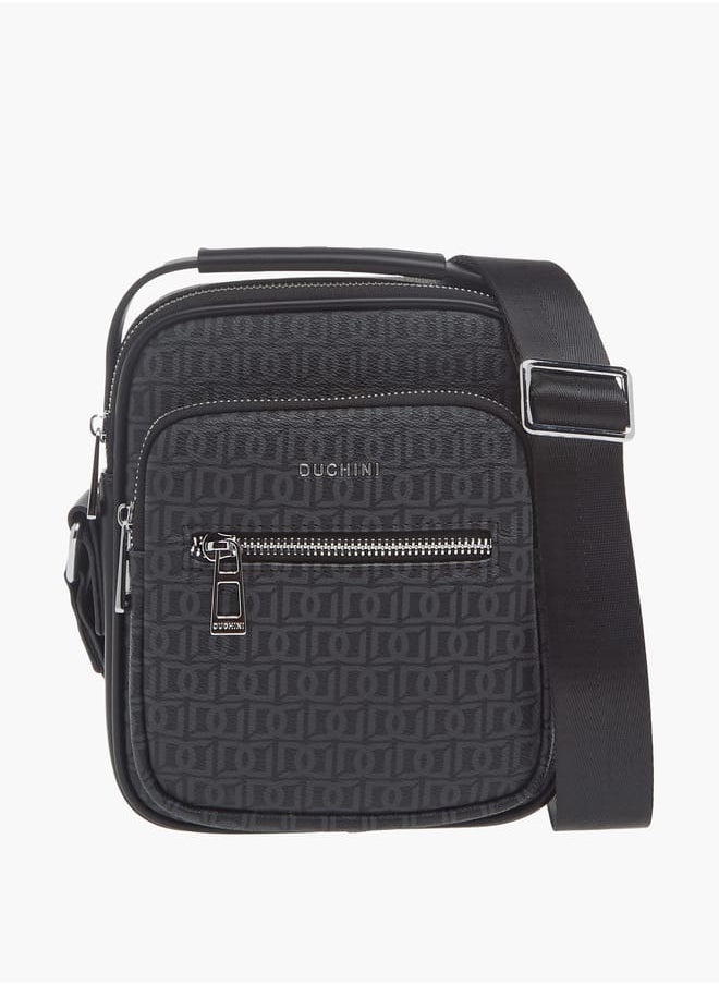 DUCHINI Mens Monogram Print Crossbody Bag With Zip Closure And Adjustable Strap  - Image 1