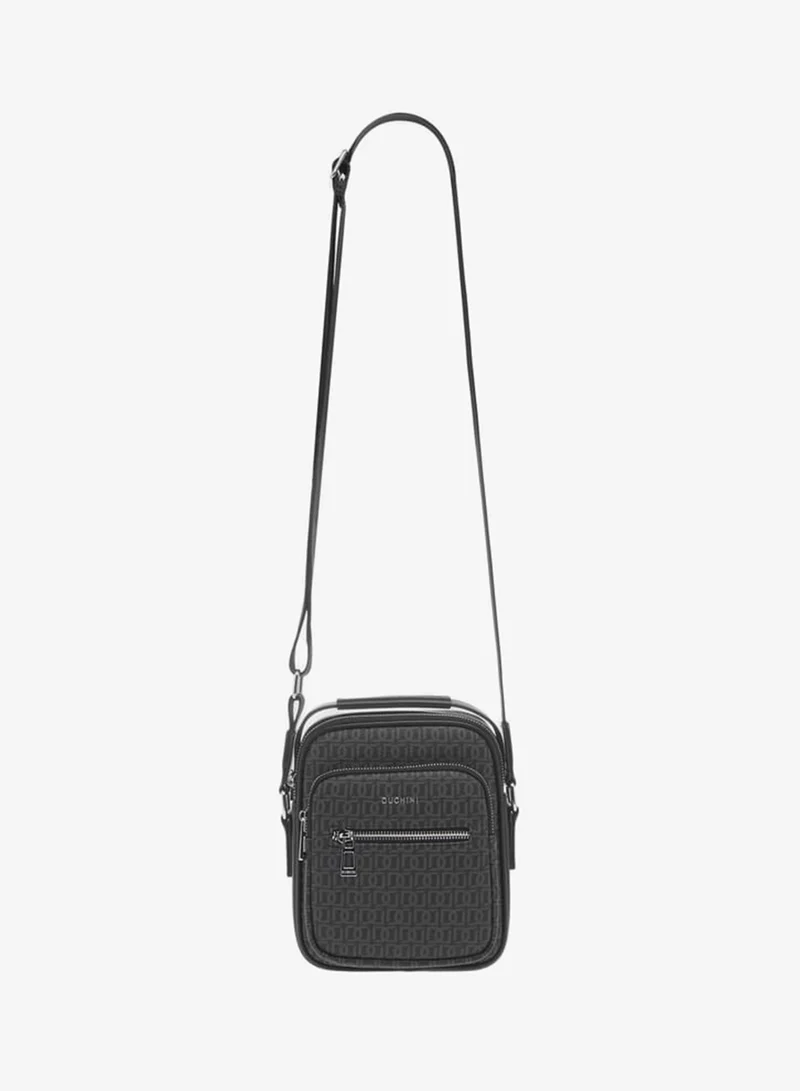 DUCHINI Mens Monogram Print Crossbody Bag With Zip Closure And Adjustable Strap