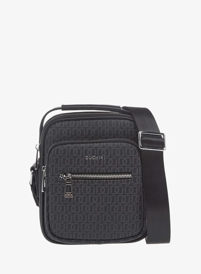 DUCHINI Mens Monogram Print Crossbody Bag With Zip Closure And Adjustable Strap