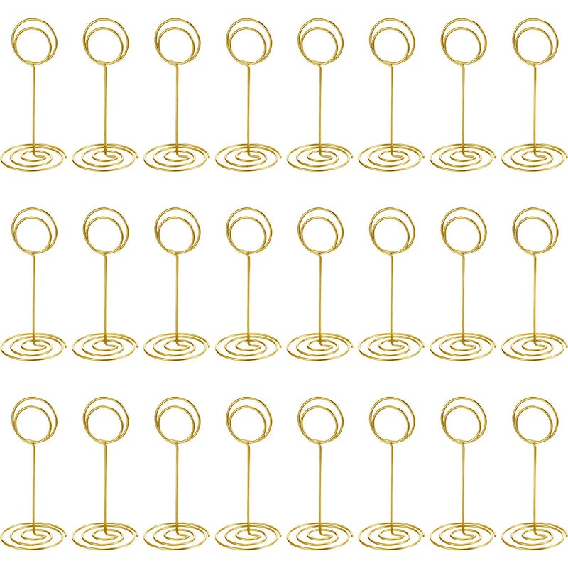 TecUnite TecUnite 3.35 Inch Gold Table Number Holder Wire Place Card Holder Photo Picture Name Menu Clips Memo Note Cards Stand for Wedding Reception Anniversary Birthday Party Centerpieces(24 Pieces)  - Image 1
