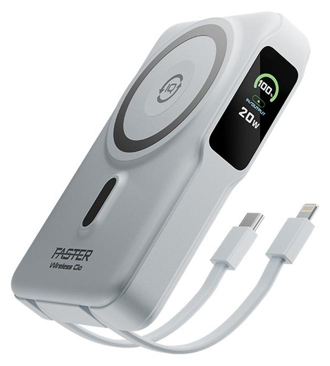 Faster 10000 mAh Power Bank with Built-in Cables - 20W Fast Charging Portable Charger - iPhone MagSafe Wireless Power Bank - Portable Mobile Charger with 1 Lightning Cable & 1 USB C Cable - Battery Pack For iPhone Samsung Android - Compact Design with LED Display (White) - Image 1