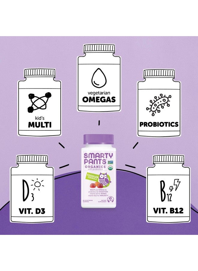 SmartyPants Organic Toddler Multivitamin Daily Gummy Vitamins: Probiotics Vitamin C D3 Zinc & B12 For Immune Support Energy & Digestive Health Fruit Flavor 60 Gummies 30 Day Supply - Image 4