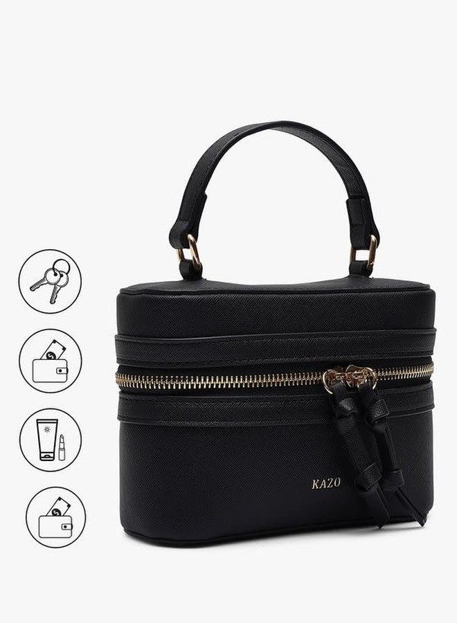 Kazo Zuko Sling | Premium Faux Leather Handbag for Women | Modern Vanity-Inspired Box Bag | Black - Image 3