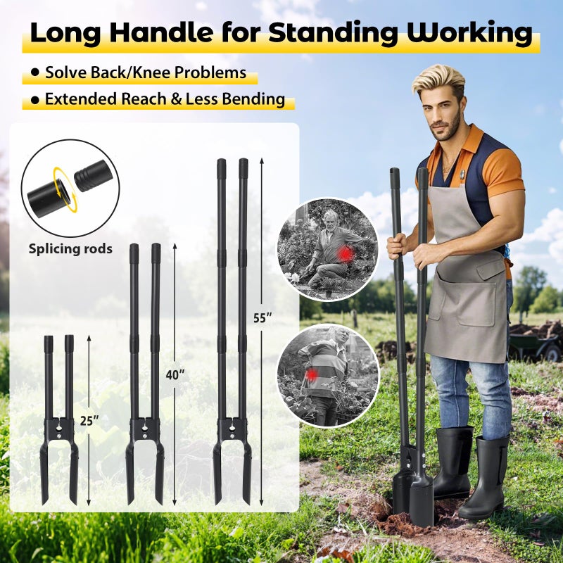 DAKEPOLE Post Hole Digger Tool, Heavy Duty Post Hole Digger with 55 Inch Handle, Dual Sharp Blades for Soil Plugging, Digging, Cultivating, Weeding, Manual Post Hole Digging Tool Garden Shovel - Image 5