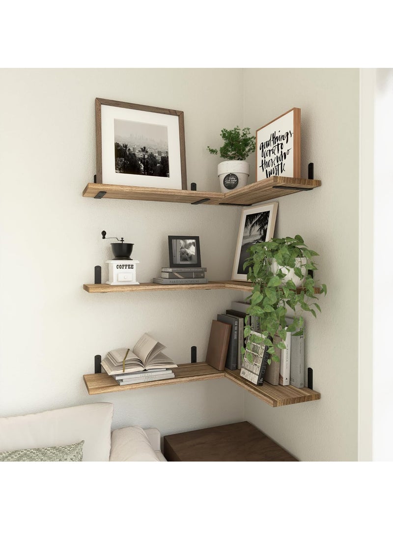 Uwals Wood Floating Shelves Set of 6, Shelves for Wall Decor, Farmhouse Shelf for Bedroom, Bathroom Storage Shelves, Book Shelves for Living Room - Rustic Brown  - Image 5
