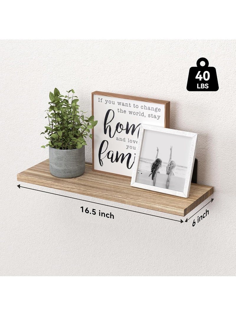 Uwals Wood Floating Shelves Set of 6, Shelves for Wall Decor, Farmhouse Shelf for Bedroom, Bathroom Storage Shelves, Book Shelves for Living Room - Rustic Brown  - Image 3