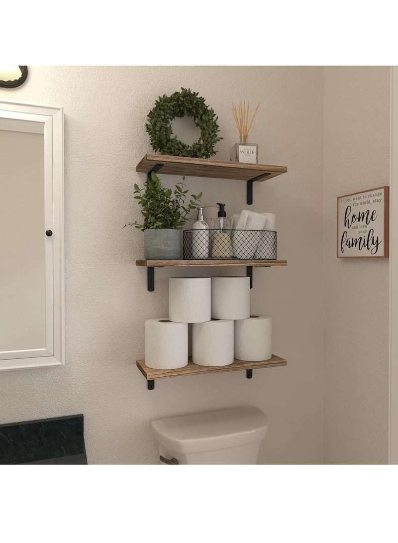 Uwals Wood Floating Shelves Set of 6, Shelves for Wall Decor, Farmhouse Shelf for Bedroom, Bathroom Storage Shelves, Book Shelves for Living Room - Rustic Brown  - Image 4