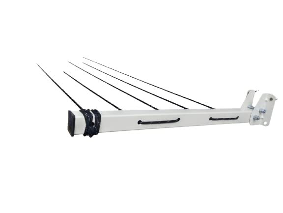 GLITZ® Clothes Drying Rack, Foldable Wall Mount Clothes Drying Stand Powder Coated Rust Proof Four Tier with Free Rope (Ivory) - Image 4