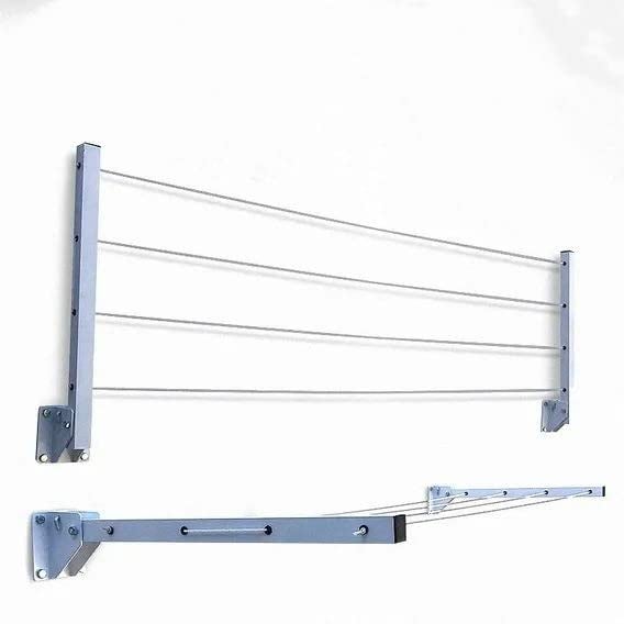 GLITZ® Clothes Drying Rack, Foldable Wall Mount Clothes Drying Stand Powder Coated Rust Proof Four Tier with Free Rope (Ivory) - Image 1