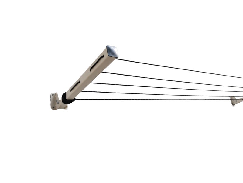 GLITZ® Clothes Drying Rack, Foldable Wall Mount Clothes Drying Stand Powder Coated Rust Proof Four Tier with Free Rope (Ivory) - Image 2