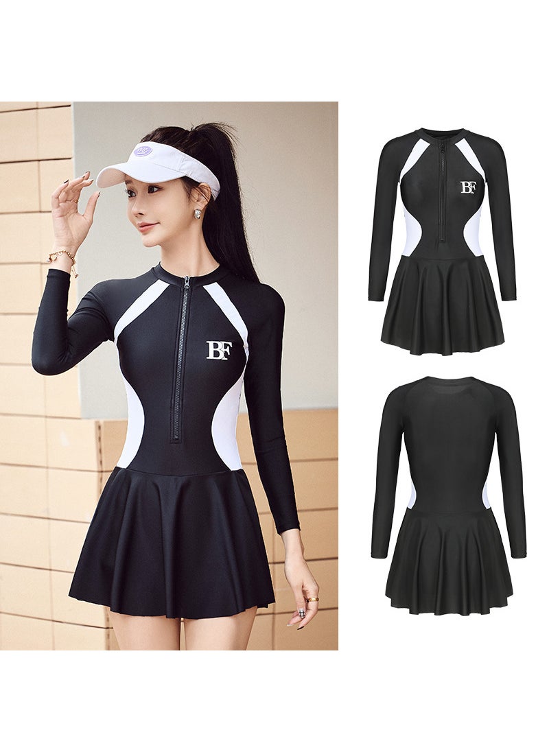 Generic - Womens Long-Sleeve Swimwear Slimming Sport Swimsuit E57 black and white cuttings - Image 1