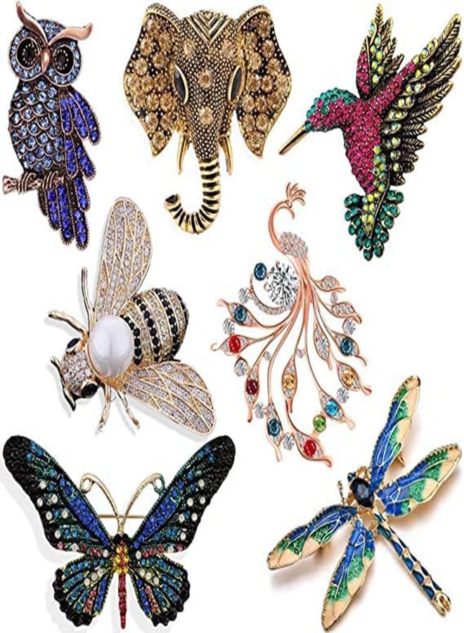 SYOSI Women Brooch Set, 7 Pcs Crystal Brooch Antique  Animal Shape Colorful Rhinestone Pins Costume Gifts, Retro Brooches for Cloth Scarf and Hat, Stylish Elegant Brooch Pin for Women Men Party Wedding - Image 1