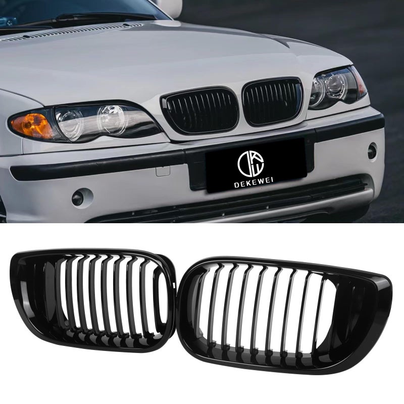 DEKEWEI E46 Grille Front Kidney Grill Compatible with BMW 3 Series 20022005 E46 4Door 320i 325i 325xi 330i 330xi Single Slat Gloss Black Grill