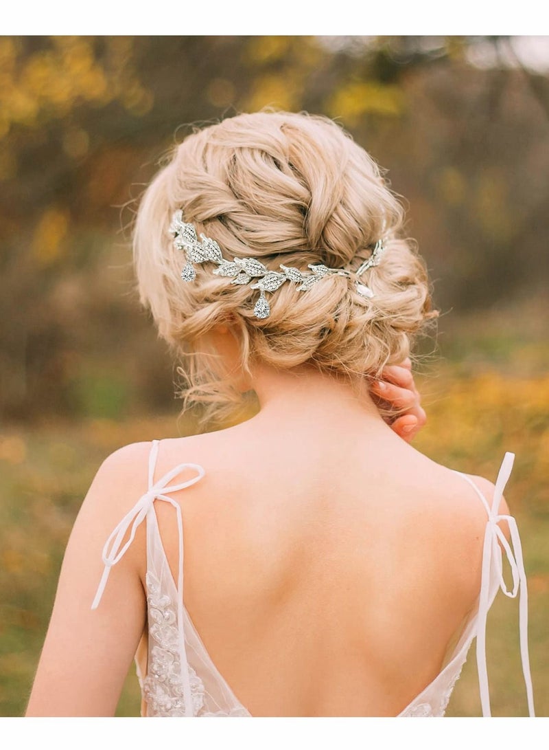 Excefore Rhinestone Fairy Leaf Headband Elf Ear Cuffs Crown Earring Accessory for Cosplay Pageant Wedding Prom - Image 4