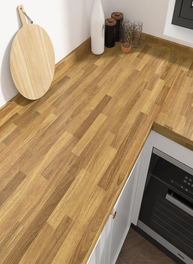 Wallercity Light Brown Butcher Block Contact Paper Vinyl Waterproof Wood Countertop Peel and Stick Faux Wood Wallpaper Removable Woodgrain Contact Paper for Bathroom Kitchen Counter Top 15.8''x78.7'' - Image 1