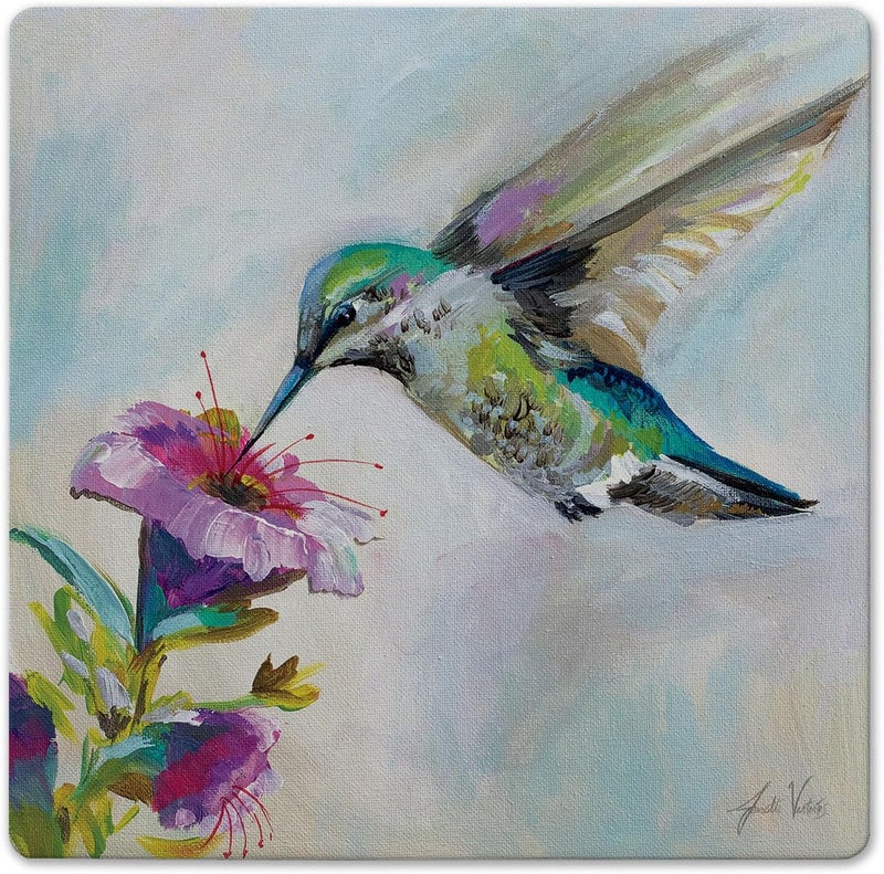 Counterart Hummingbird Delight Decorative Heat Tolerant Stone Trivet with NonSkid Cork Backing 8 Square Artistic Durable Easily Wipes Clean - Image 1