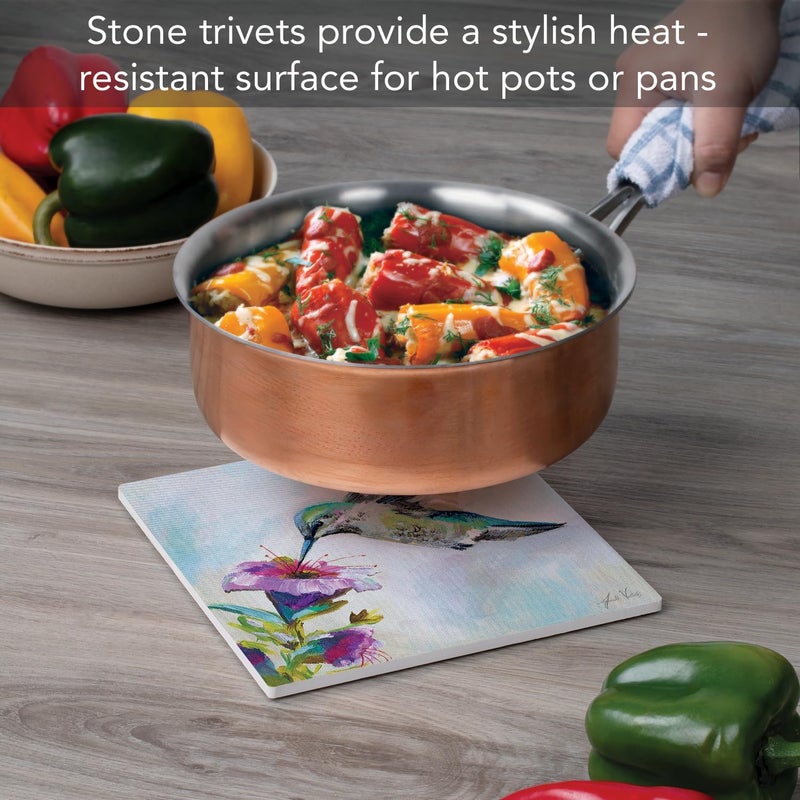 Counterart Hummingbird Delight Decorative Heat Tolerant Stone Trivet with NonSkid Cork Backing 8 Square Artistic Durable Easily Wipes Clean - Image 3