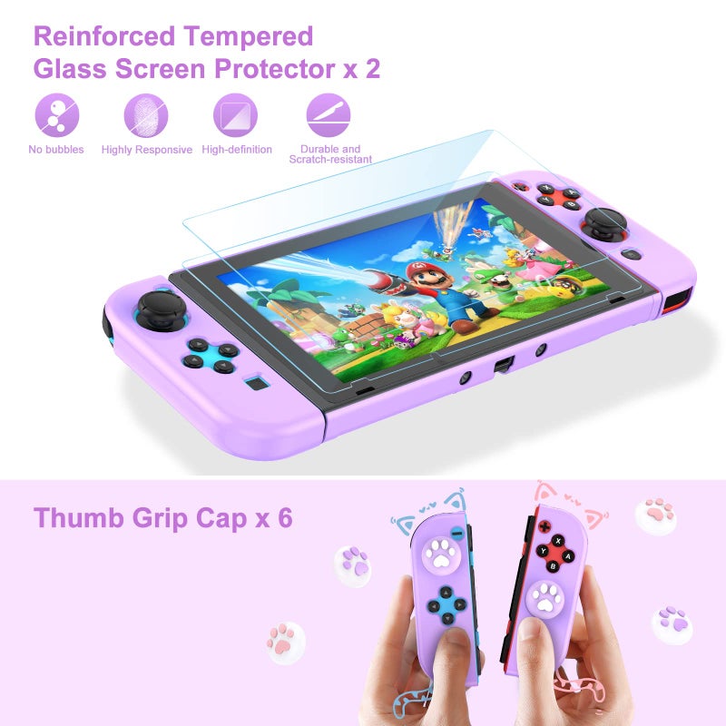 Younik Switch Accessories Bundle, 17 in 1 Purple Switch Accessories Kit for Girls Include Switch Carrying Case, Adjustable Stand, Protective Case for Switch Console & J-Con - Image 5
