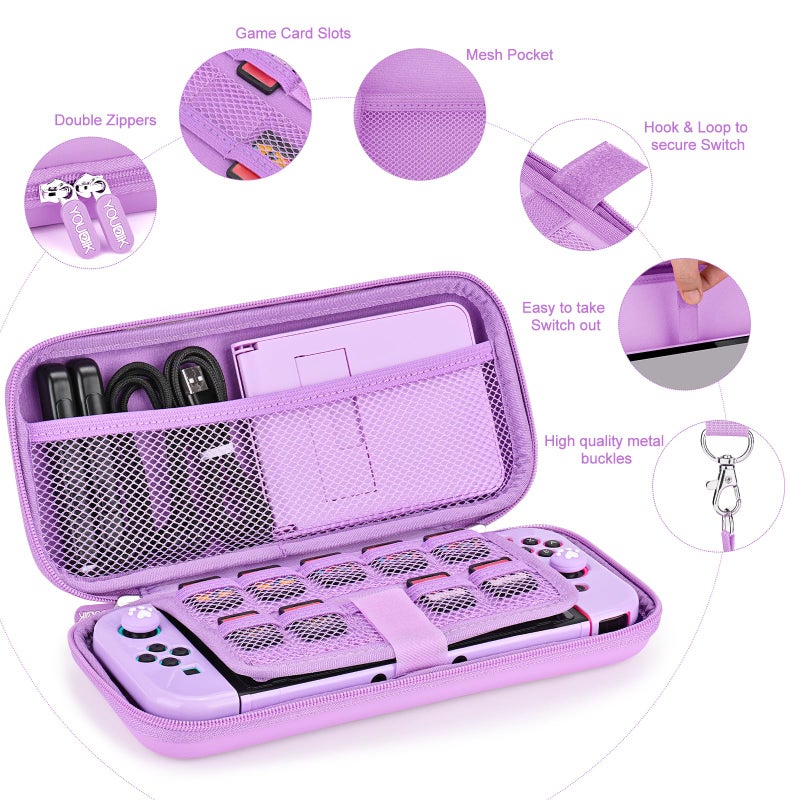 Younik Switch Accessories Bundle, 17 in 1 Purple Switch Accessories Kit for Girls Include Switch Carrying Case, Adjustable Stand, Protective Case for Switch Console & J-Con - Image 3