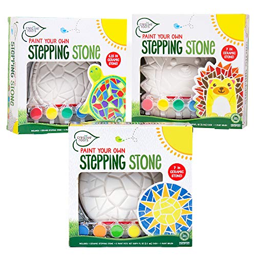 Creative Roots Mosaic Turtle Hedgehog Sun 3Pack 7Inch Ceramic Stepping Stones 6 Vibrant Paints Paint Your Own DIY Stepping Stones for Kids Ages 8 - Image 1