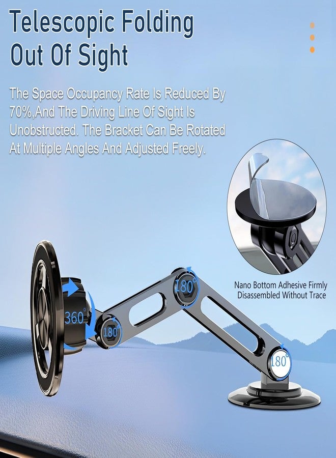 Rednow Universal 360° PRO Magnetic Suction Phone Holder Car,Alloy Folding Magnetic Cell Phone Holder for Car [Super Strong Magnet] Bracket Magnetic Dashboard Phone Car Mount for All Smartphone (Black) - Image 4