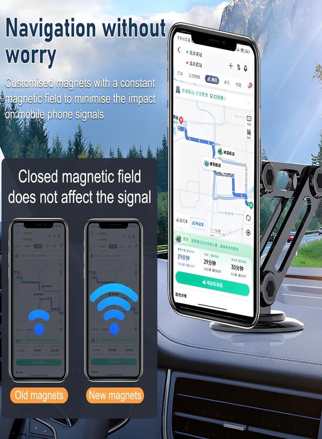 Rednow Universal 360° PRO Magnetic Suction Phone Holder Car,Alloy Folding Magnetic Cell Phone Holder for Car [Super Strong Magnet] Bracket Magnetic Dashboard Phone Car Mount for All Smartphone (Black) - Image 5