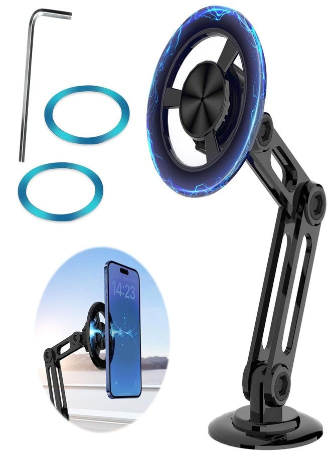 Rednow Universal 360° PRO Magnetic Suction Phone Holder Car,Alloy Folding Magnetic Cell Phone Holder for Car [Super Strong Magnet] Bracket Magnetic Dashboard Phone Car Mount for All Smartphone (Black) - Image 1