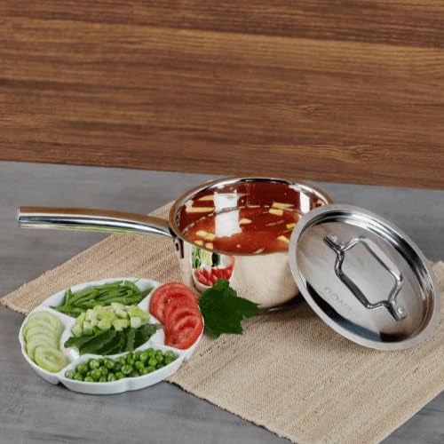 DONIV DONIV Majestic Sandwich Bottom Stainless Steel Sauce Pan 14 cm 1 LTR Capacity Induction Friendly Even Heat Distribution Tea Pan with Steel Lid ISI Certified 5 Years Warranty Pack of 1 - Image 1