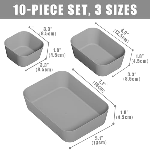 Homhut Plastic Drawer Organizers 10 PCS Drawer Organizer Bins Bathroom and Vanity Organizer Plastic Tray Makeup Organizer and Storage for Makeup Bedroom Kitchen Gadgets Utensils and Office Gray - Image 3