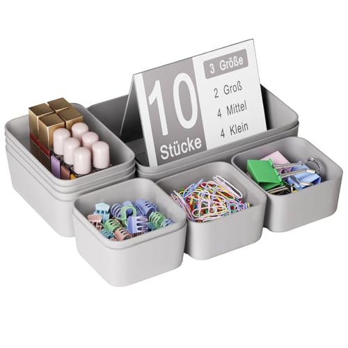Homhut Plastic Drawer Organizers 10 PCS Drawer Organizer Bins Bathroom and Vanity Organizer Plastic Tray Makeup Organizer and Storage for Makeup Bedroom Kitchen Gadgets Utensils and Office Gray - Image 1