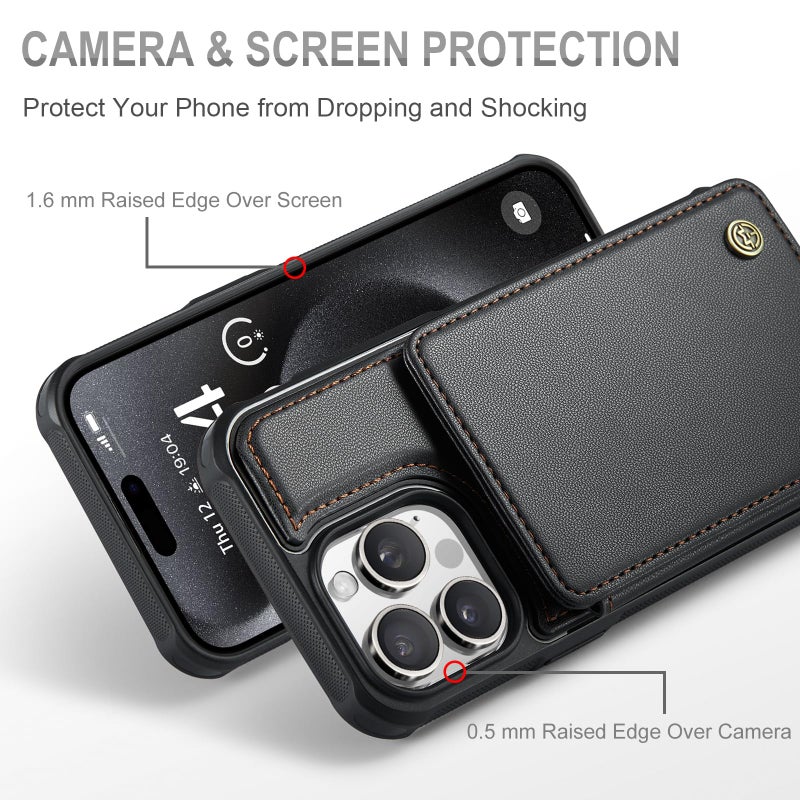 Vinich for iPhone 15 Pro Max Wallet Case with Card Holder, RFID Blocking Credit Slots Kickstand Shockproof Phone Cover Fit for iPhone 15 Pro Max 6.7" Black - Image 3