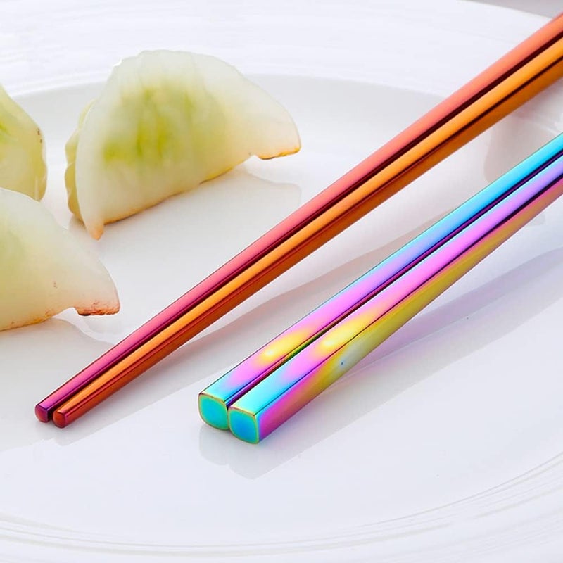 JYJFGSFA Chinese Metal Soup Spoons and Chopsticks Set for 4 People Reusable Stainless Steel Ramen Short Handle Spoon Set Asian Christmas Gift Dishwasher Safe Rainbow - Image 5