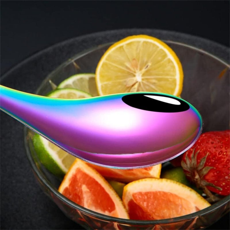 JYJFGSFA Chinese Metal Soup Spoons and Chopsticks Set for 4 People Reusable Stainless Steel Ramen Short Handle Spoon Set Asian Christmas Gift Dishwasher Safe Rainbow - Image 3