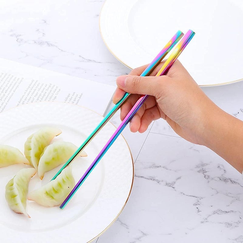 JYJFGSFA Chinese Metal Soup Spoons and Chopsticks Set for 4 People Reusable Stainless Steel Ramen Short Handle Spoon Set Asian Christmas Gift Dishwasher Safe Rainbow - Image 4