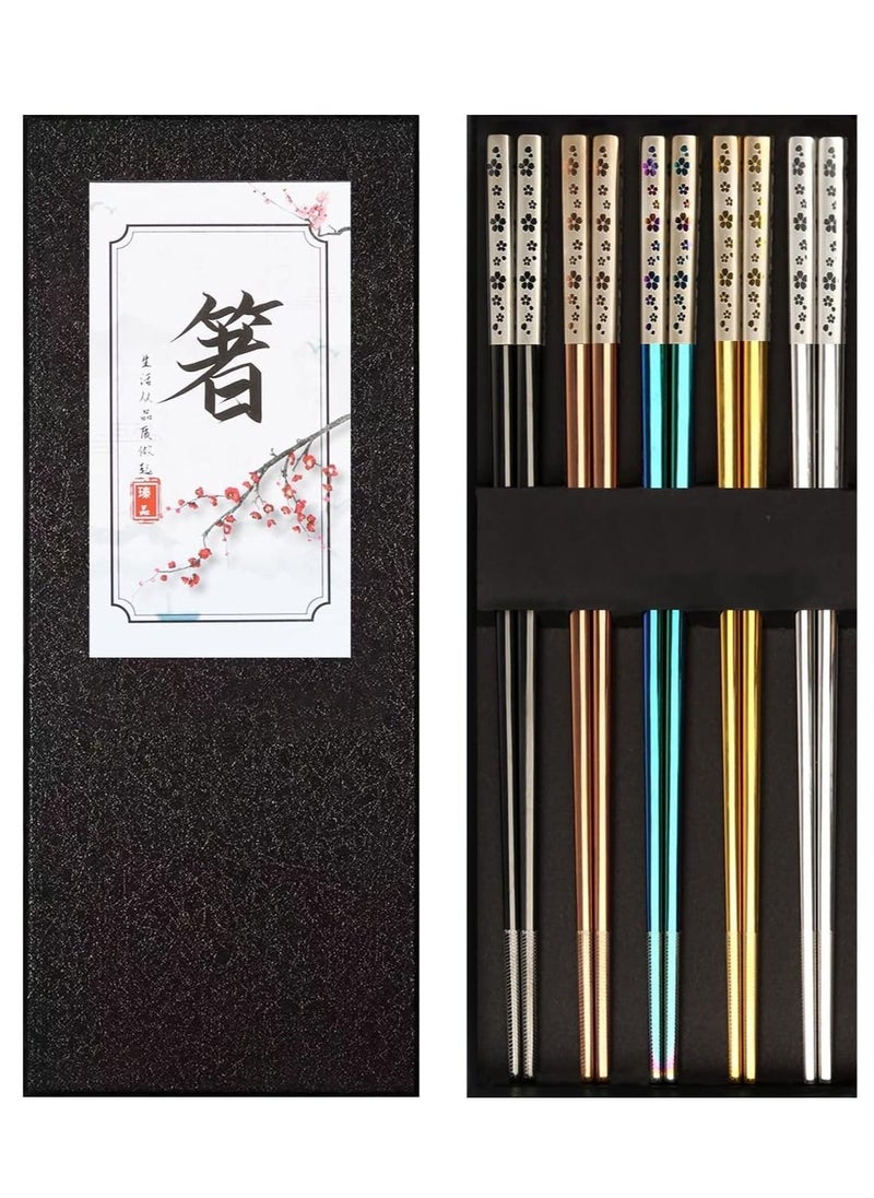 KASTWAVE - Stainless Steel Chopsticks, Colorful Reusable Chopsticks, Dishwasher Safe Metal Chopsticks Square Lightweight Chop Sticks, Gift Set 5 Pairs - Image 1
