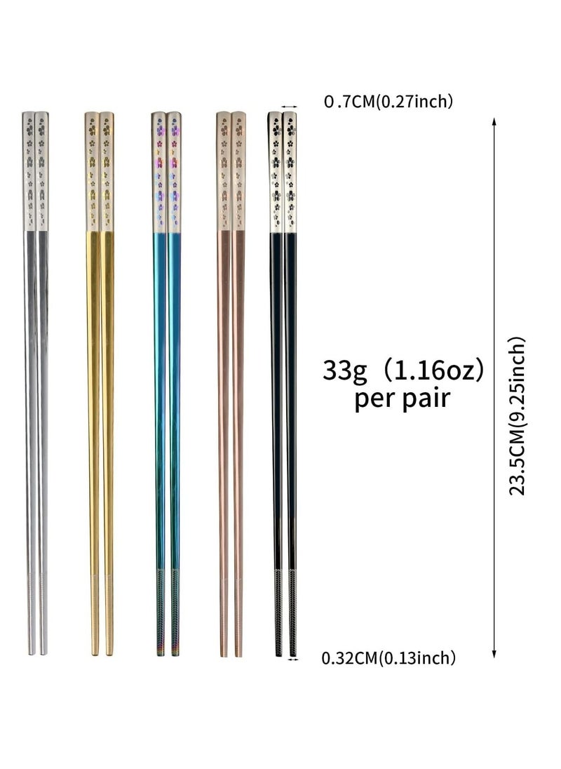 KASTWAVE - Stainless Steel Chopsticks, Colorful Reusable Chopsticks, Dishwasher Safe Metal Chopsticks Square Lightweight Chop Sticks, Gift Set 5 Pairs - Image 1